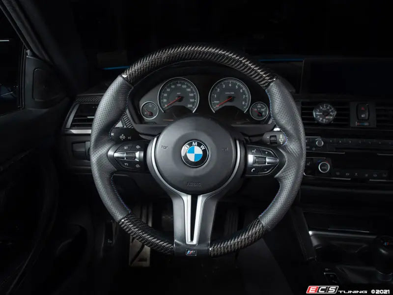 F Chassis ECS Custom Steering Wheel - Perforated Leather/Carbon Fiber/Tri-Color