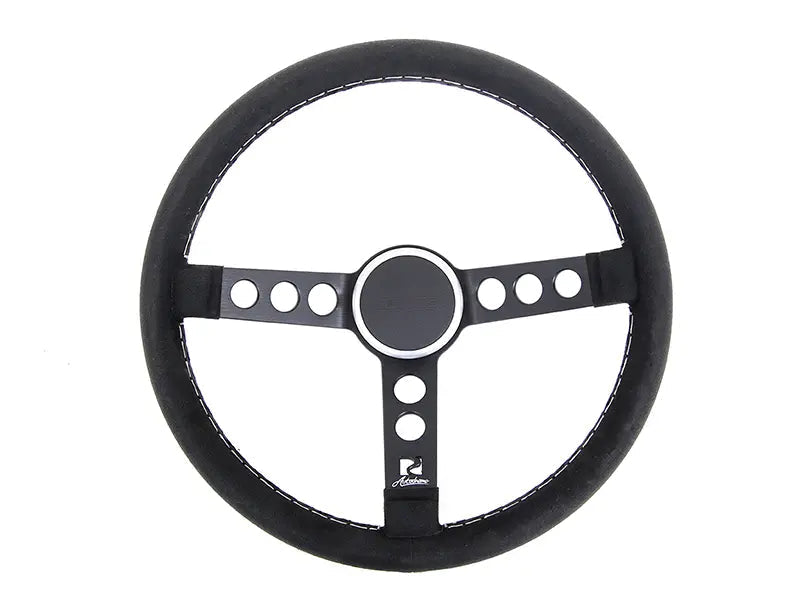 Rennline Alcantara Steering Wheel - Black Spokes & Silver Horn Ring