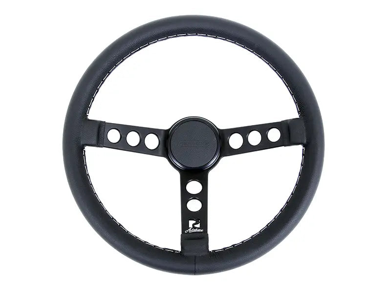 Rennline Leather Steering Wheel - Black Spokes & Black Horn Ring