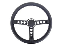 Rennline Leather Steering Wheel - Black Spokes & Silver Horn Ring