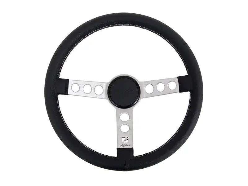 Rennline Leather Steering Wheel - Silver Spokes & Black Horn Ring