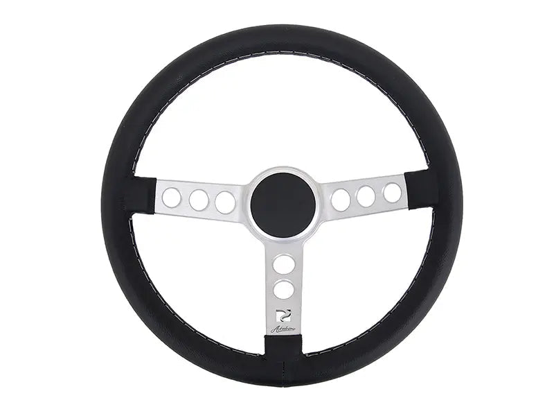 Rennline Leather Steering Wheel - Silver Spokes & Silver Horn Ring