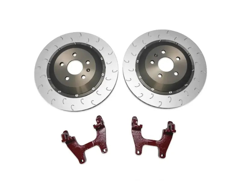 2-Piece Floating Rear Brake Rotor Upgrade - Red Carriers (355x22)