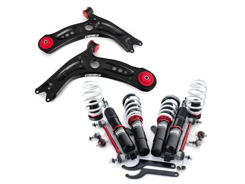MK7/MK8/8v Adjustable Damping Coilover System- With Installation Kit - & Pre-Assembled Front Control Arms With Polyurethane Bushings
